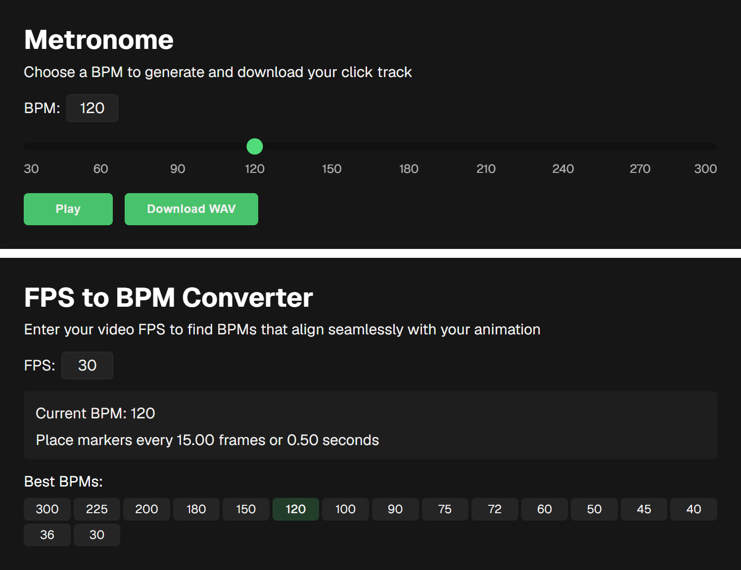 metronome for animators and fps to bpm converter